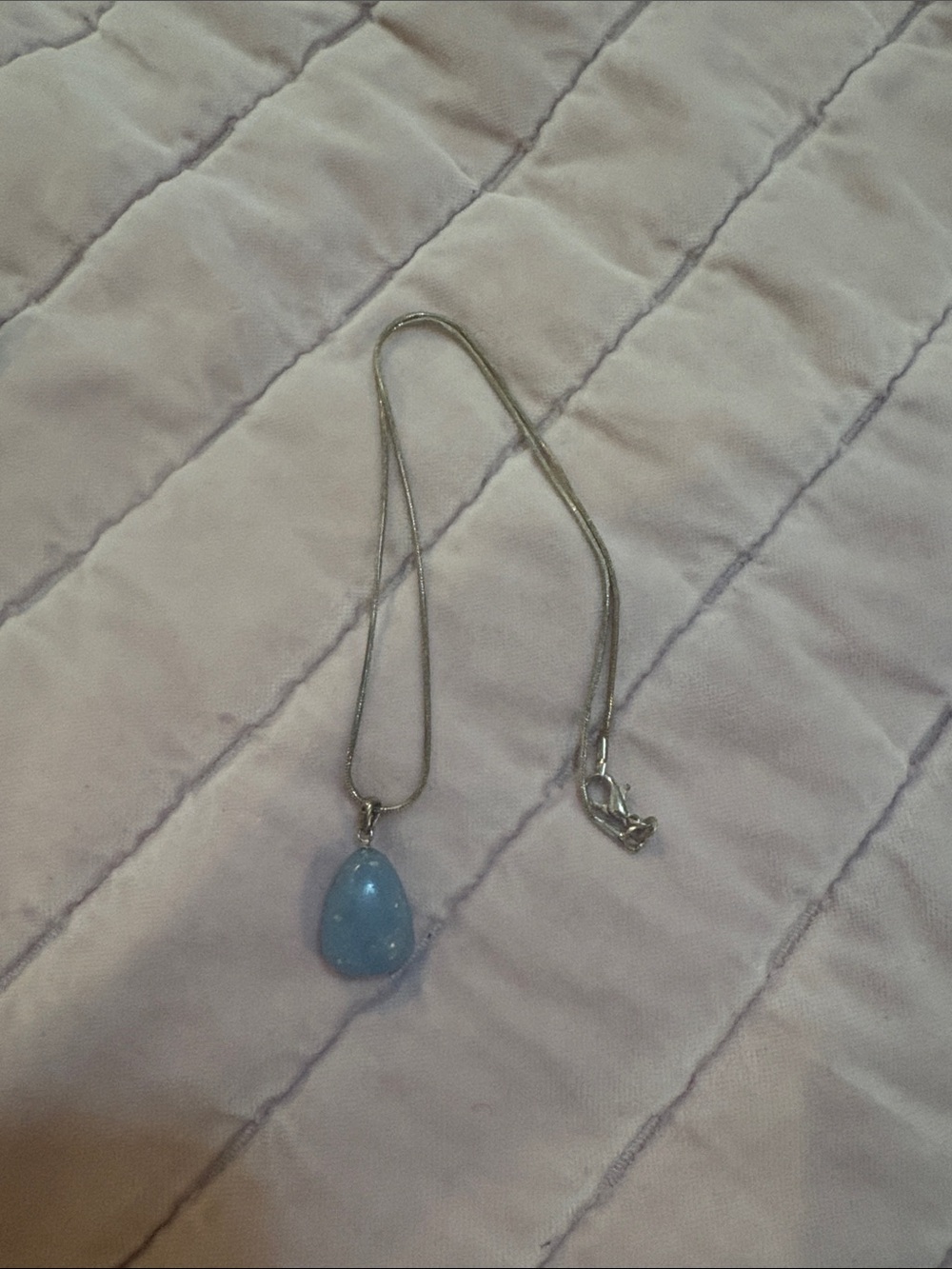 Silver Necklace with Light Blue Teardrop Pendant